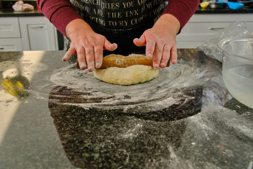 Roll the dough into a rectangle.